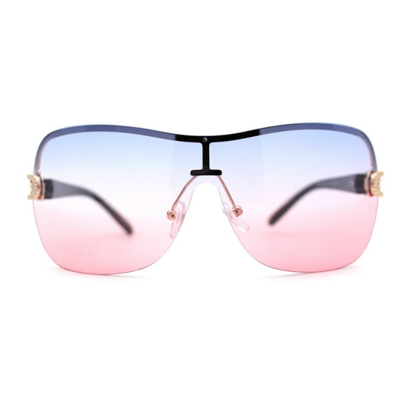 Womens Oversize Shield Curved Wrap Around Designer Sunglasses Gold Blue Pink