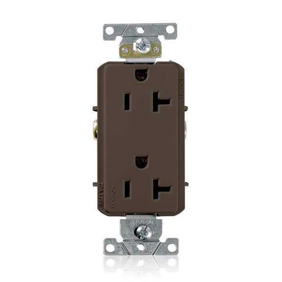 Leviton 16342 20-Amp, 125-Volt, Decora Plus Duplex Receptacle, Straight Blade, Commercial Grade, Self Grounding, Brown