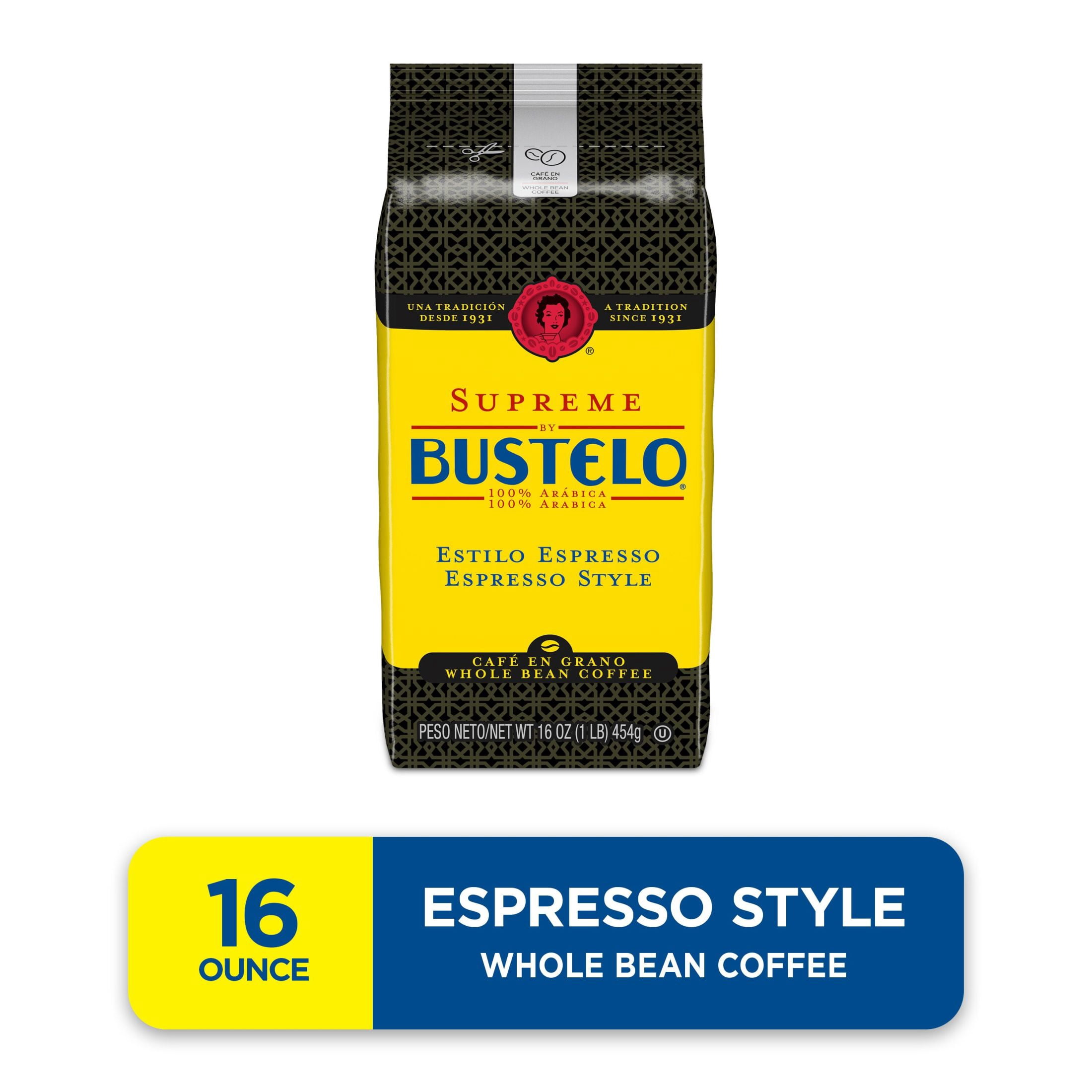 Supreme by Bustelo Espresso Style Whole Bean Coffee, Medium Dark Roast, 16 oz Bag
