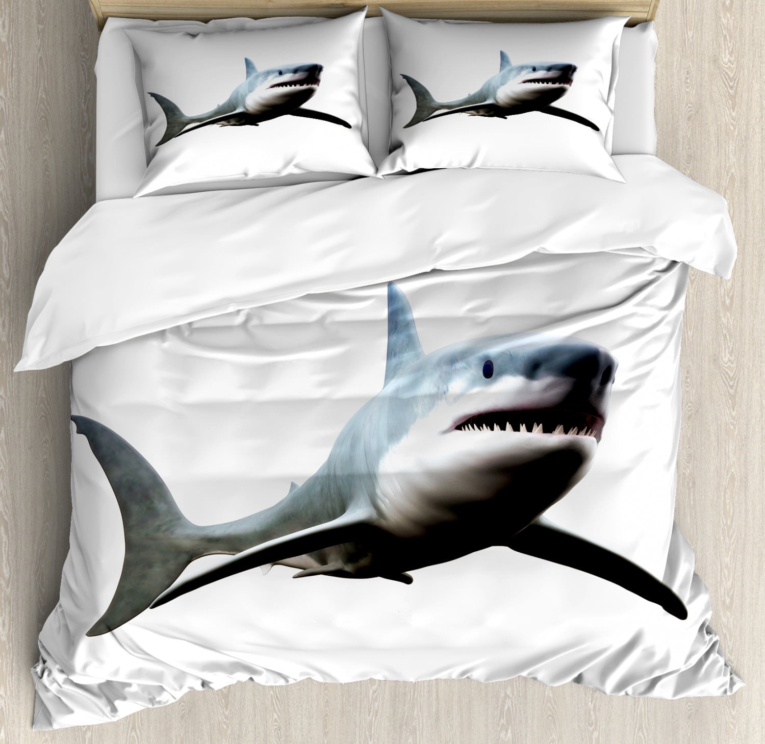 Shark Duvet Cover Set Digital Illustration Of Wild Sea Creature