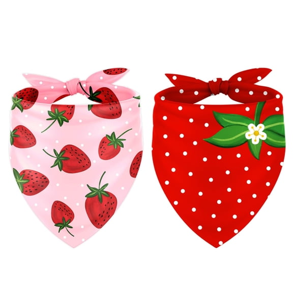 JarThenaAMCS 2Pcs Strawberry Dog Bandana Cute Summer Fruit Theme Triangle Pet Scarf Red Pink Adjustable Pet Neckerchief Dog Bibs for Cat Dog Birthday Costume Accessories F