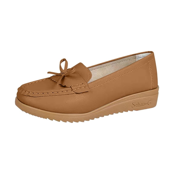 Women's Comfort Walking Boat Shoes Leather Loafers Casual Slip-On Clearance Teen Girls Shoes Slip-On Comfort Fashion Comfortable For Walking Flat Shoes Khaki 9