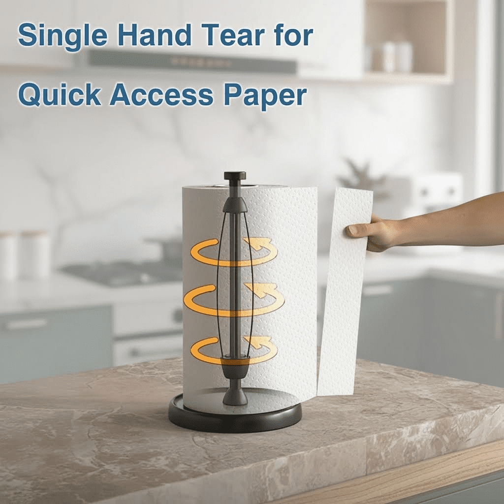 Stainless Steel Paper Towel Holder with Weighted Base and One-Handed Tear Ratchet Mechanism for Kitchen Countertop, Bathroom, or Farmhouse Decor