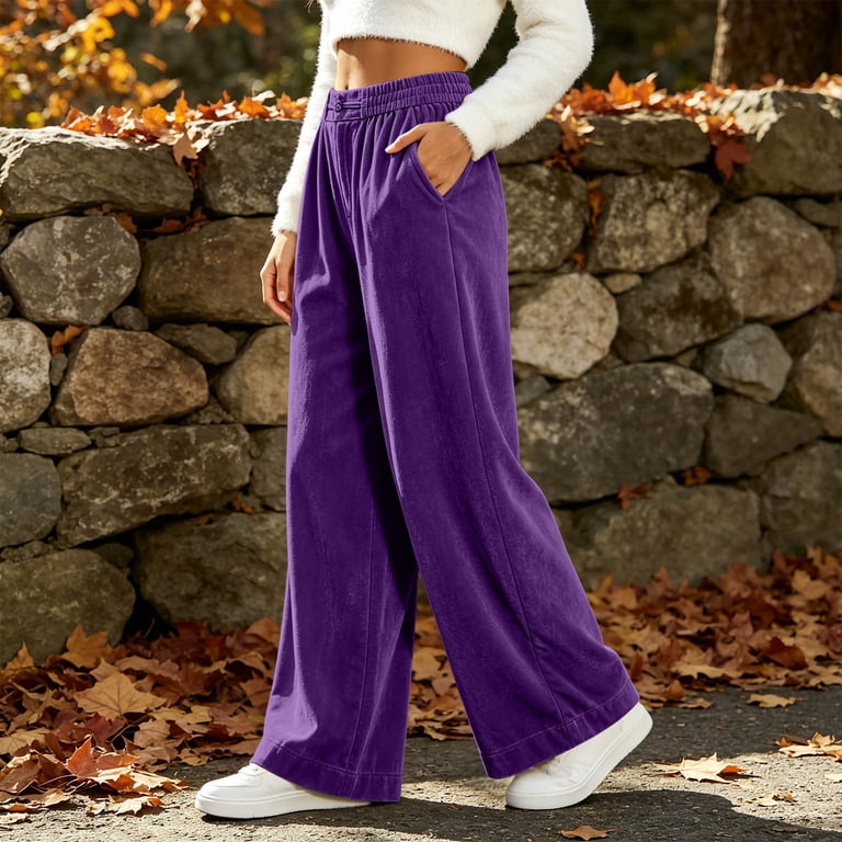 ZHYou Womens Velvet Wide Leg Pants Casual Stretchy High Waist 