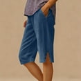 thumbnail image 4 of HongQid Women's Capri Pants - Summer Full Elastic Waist Pedal Pushers Cotton - Ladies Pull-On Cropped Pants Side Slits - Side Pockets, 4 of 7