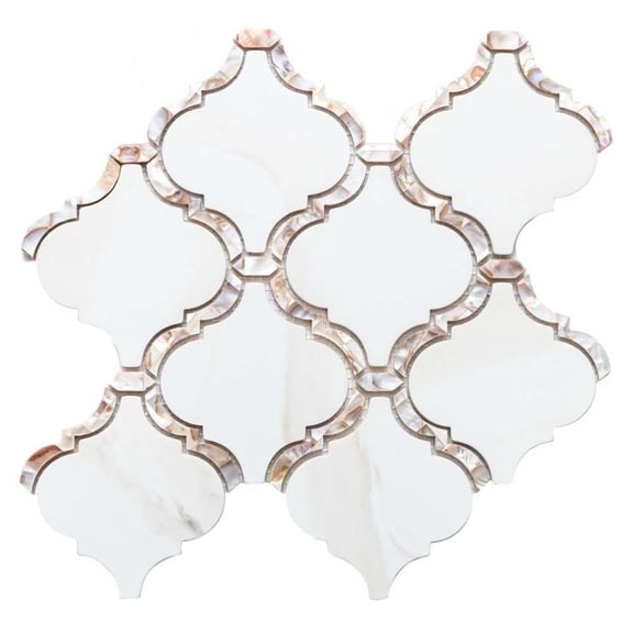 The Tile Life Tahitian Pearl Lantern 14" x 14.5" Calacatta Gold Glass Mosaic Tile, 1 Sheet
