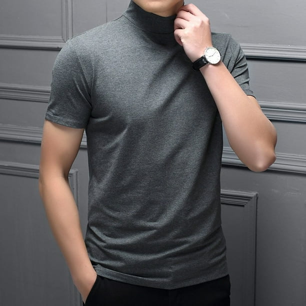 Blusa básica lisa de cuello alto para hombre Fule, camiseta tipo jersey, top de manga corta, top de fondo