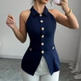 thumbnail image 6 of ZOELNIC Women's Halter Neck Vest Lapel Collar Button Down Sleeveless Blazer Vest Business Casual Tops, S, 6 of 8