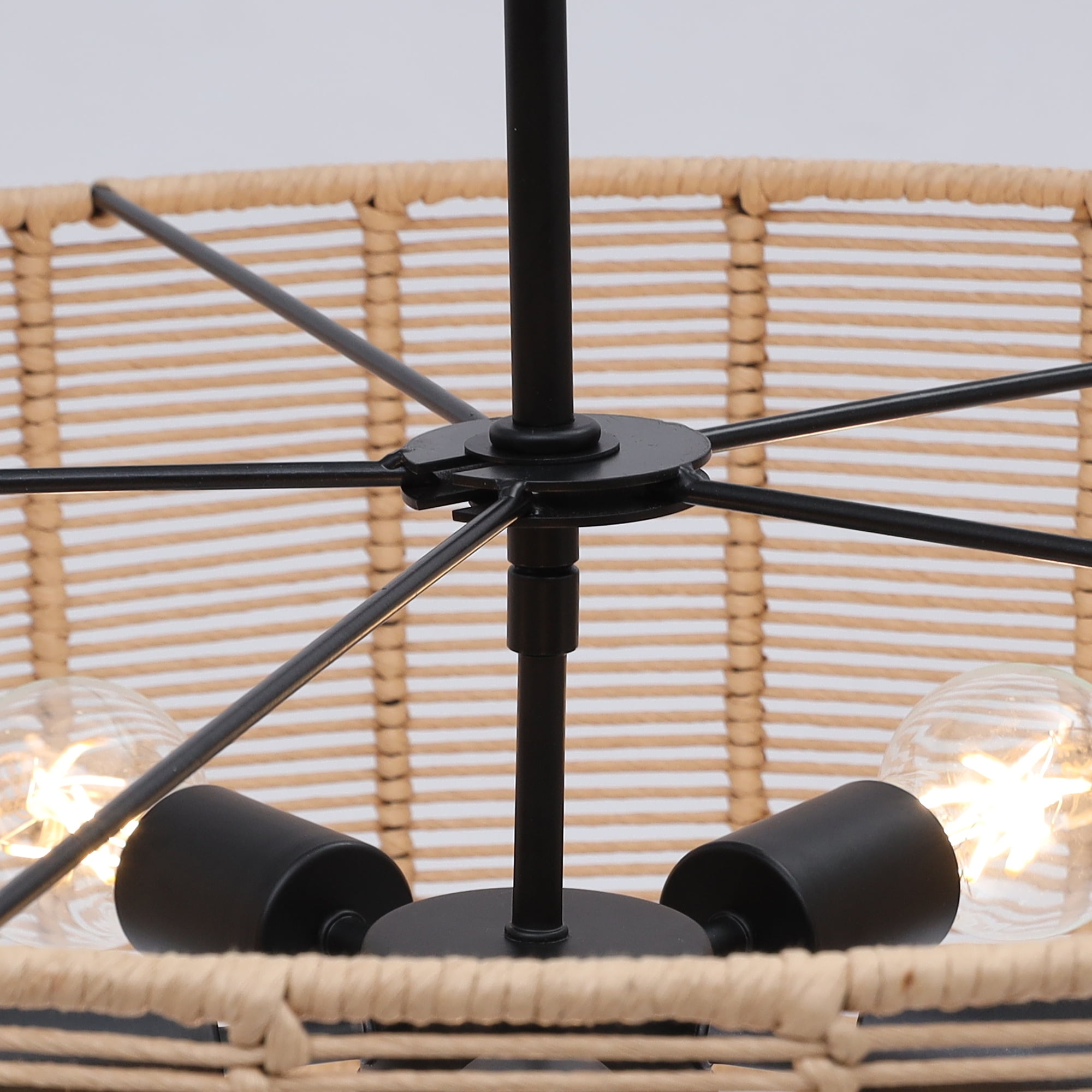 LNC 26" Natural Rattan Drum Pendant Light, Boho Dining Room Ceiling Fixture with 5 Lights