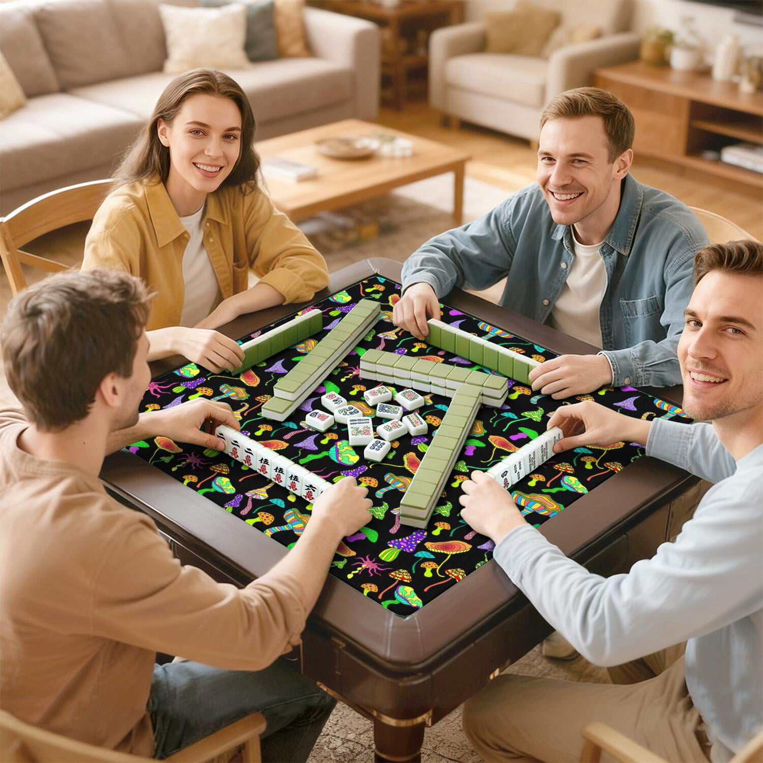 31.5 Inch Plants Style Game Table Mat Constructed from High Quality Rubber with Anti-Slip Non-Skid Surface and Noise Reducing Function for Mahjong Cards Board Games
