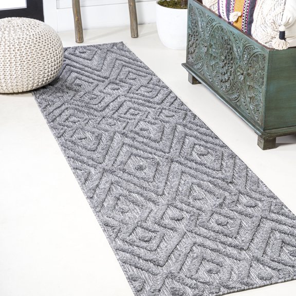 JONATHAN Y IBIZA 2 x 8 Runner Rug, Balansat Moroccan Diamond - Dark Gray, IBZ100A-28