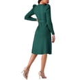 thumbnail image 3 of Vestidos de suéter de manga larga con volantes para mujer INSPIRE CHIC, cuello redondo, cintura con lazo, corte A, estilo casual, tejido de canalé, midi, 2XL, verde, 3 of 5