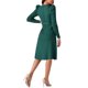 thumbnail image 3 of Vestidos de suéter de manga larga con volantes para mujer INSPIRE CHIC, cuello redondo, cintura con lazo, corte A, estilo casual, tejido de canalé, midi, 2XL, verde, 3 of 5