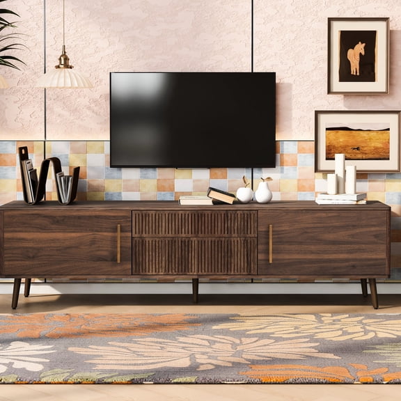 Retro-Style TV Console with Drawers and Wood Grain / Keeps TV Area Neat in Bedroom