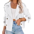 thumbnail image 4 of Double Breasted Women Solid Color Casual Crop Trench Coat Lady Office Jacket with Pocket, 4 of 6