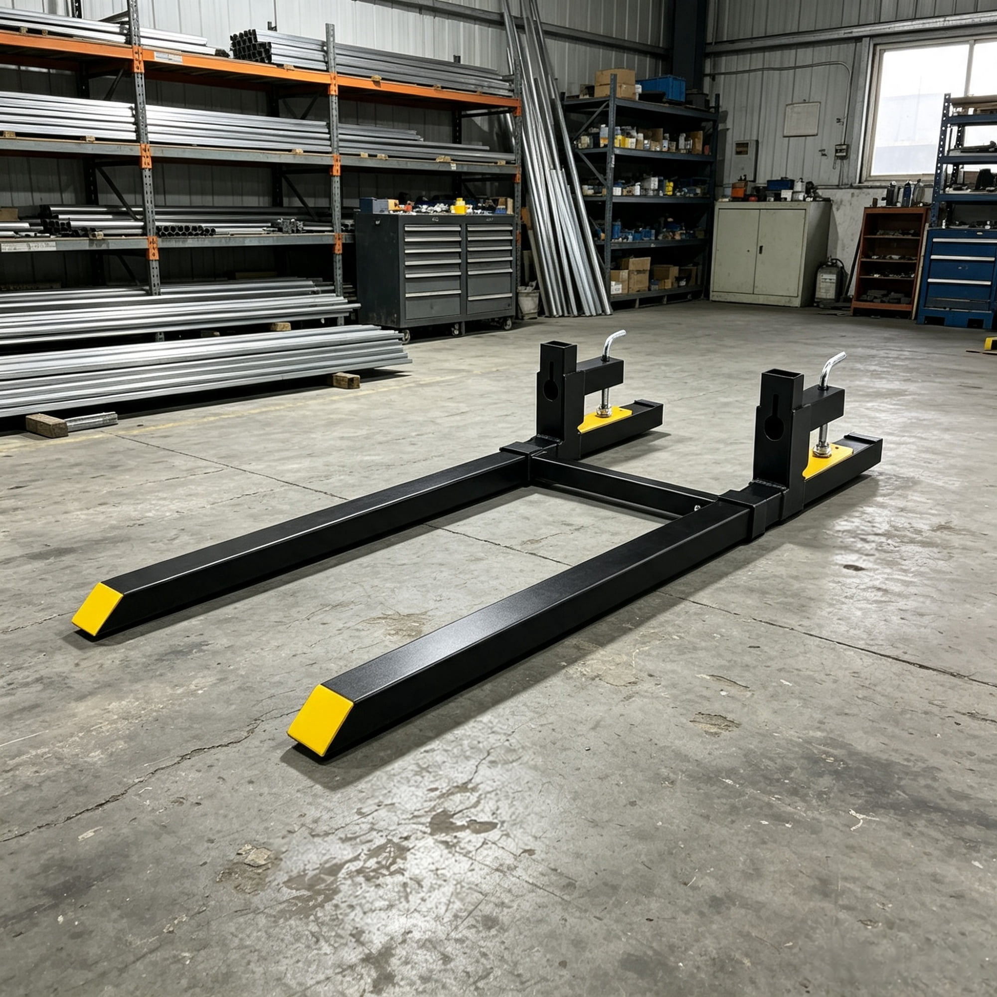2000lbs 60" Clamp-On Pallet Forks, Heavy Duty Tractor Bucket Forks with Adjustable Stabilizer Bar for Skid Steer