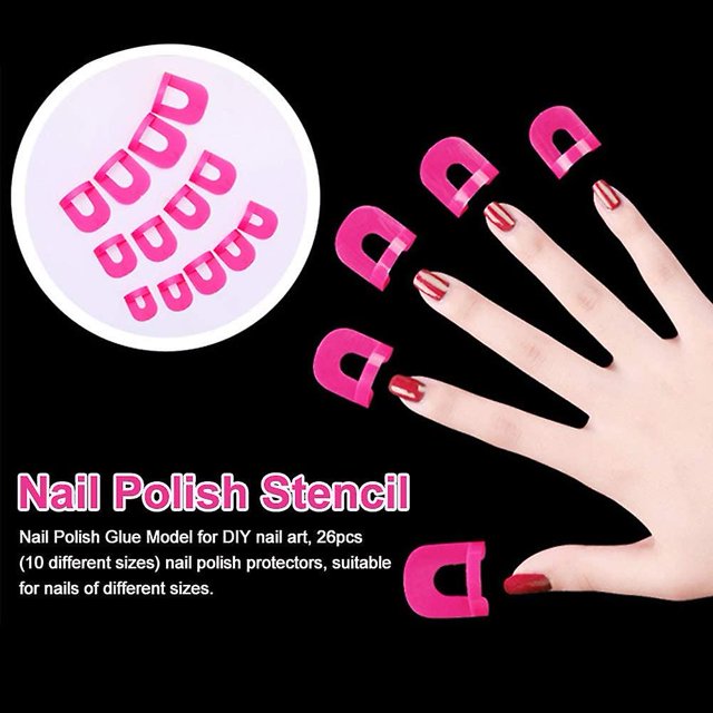 Plantilla de esmalte de u?as, protectores de u?as de plástico blando reutilizables Clips Cap Protector de borde de esmalte de u?as, manicura a prueba de derrames (26 piezas, rosa) XianweiShao 1327534387551