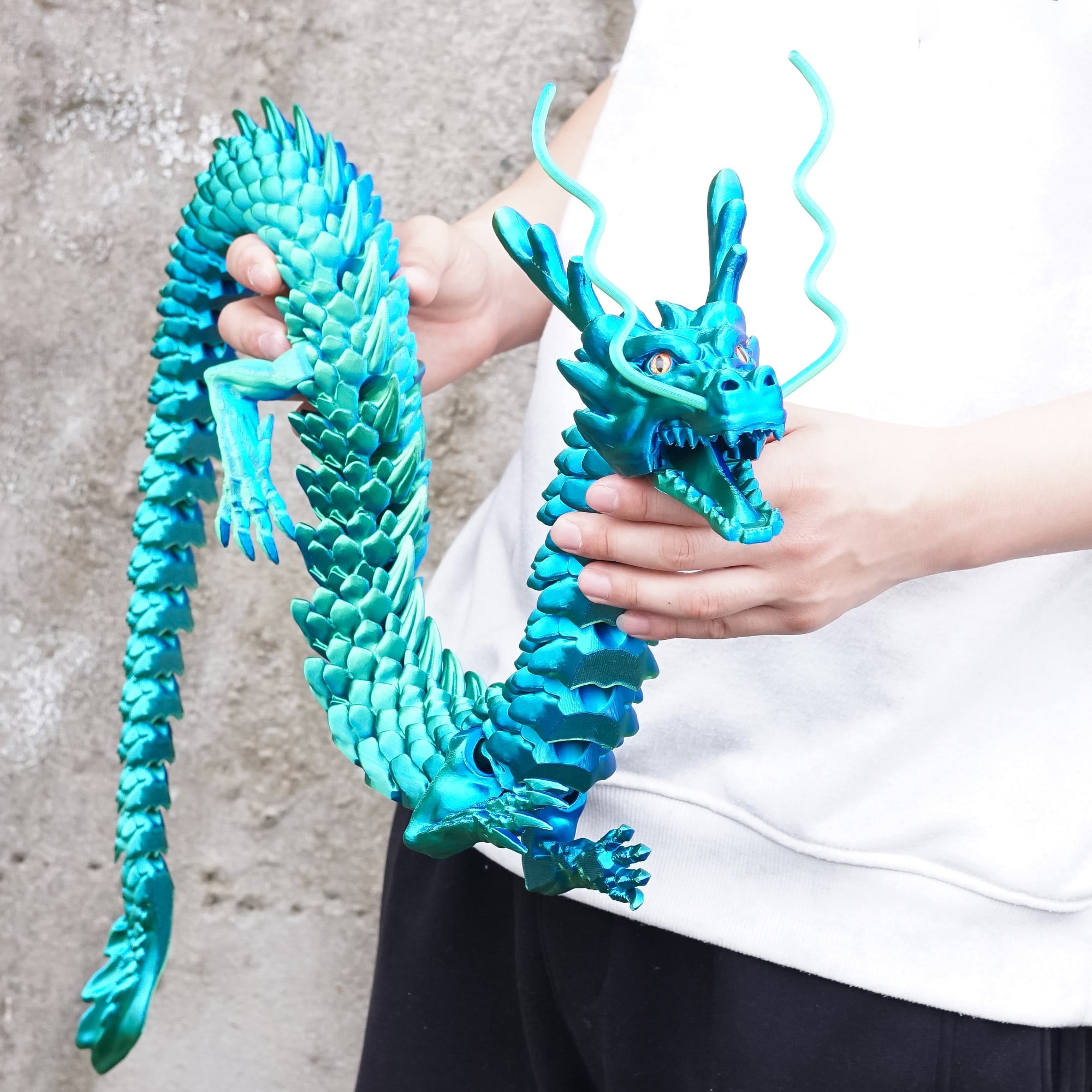 47.5inch 3D Printed dragon,Flexible Joint Animal lacertid Figurines,Realistic Eyes, Home Office Decor,Fidget Toy for Adults Teens Boy Festival Gifts