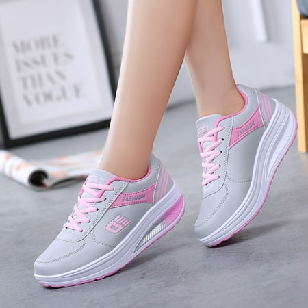 

Tangnade women shoes Fashion Women Heightening Soft Bottom Rocking Shoes Sneakers Student Runing Shoe Pink 40