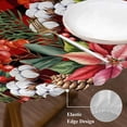 thumbnail image 3 of Cardinal Bird Round Tablecloth, Fitted Table Cover with Elastic for 55"-60" Round Tables, Poinsettia Pine Cones Berry Flowers Red Plaid Table Cloth Outdoor Indoor Dinning Party Waterproof Tablecloths, 3 of 7