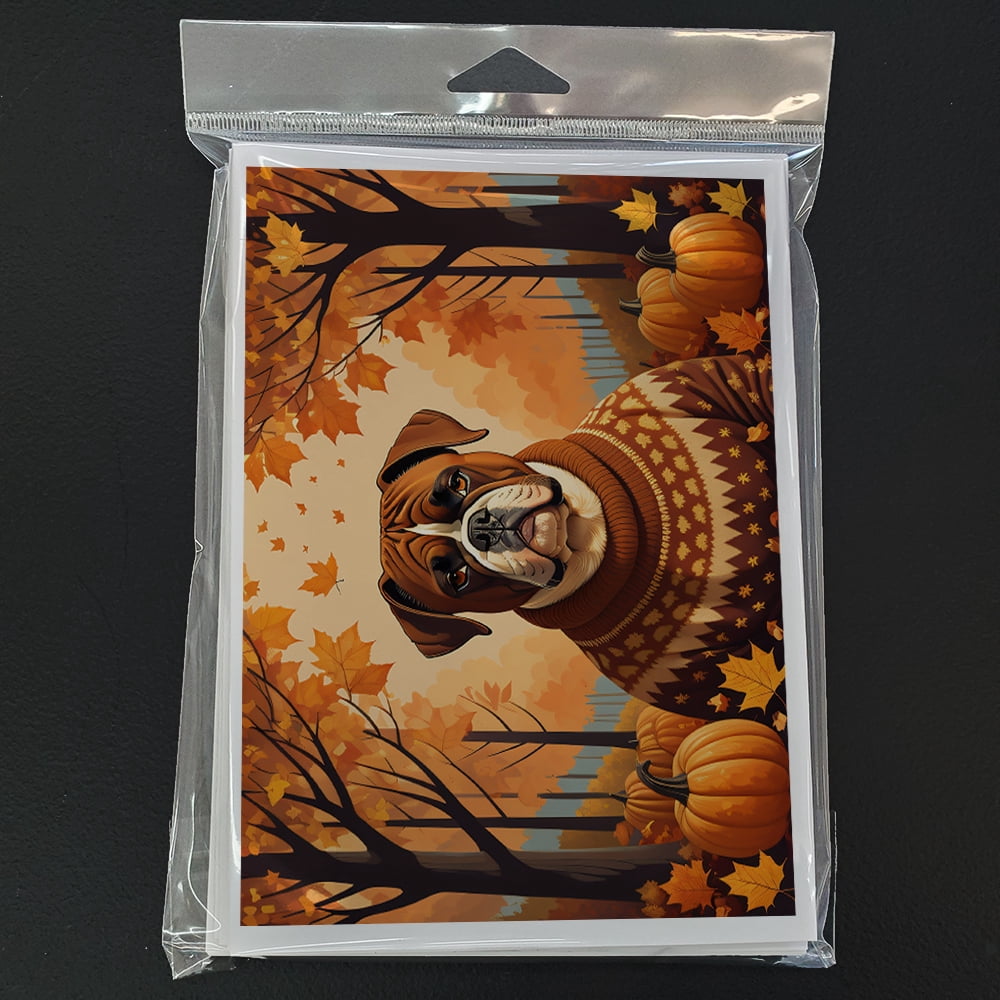 Boxer Fall Greeting Cards and Envelopes Pack of 8 7 in x 5 in