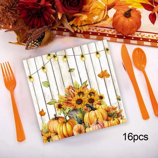 24 Servilletas de Calabaza de Otoño para Acción de Gracias, Suministros para Fiestas de Otoño, Toallas de Papel de Arce y Calabaza, Servilletas de Otoño para Decoración de Otoño, Suministros para