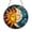 Acrylic 3.5 Inch, variant on Circular Stained Glass Sun Suncatcher Featuring Expressive Face, Blue Green Hair Movement, Warm Red Yellow Rays for Window Display