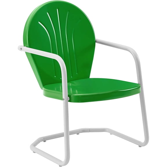 Maykoosh Retro Renaissance Outdoor Metal Armchair With White Gloss Finish Legs, Green Gloss Seat Finish, Retro Patio Furniture, Powder-Coated Finish, 28.20 x 22.00 x 33.25 Inch