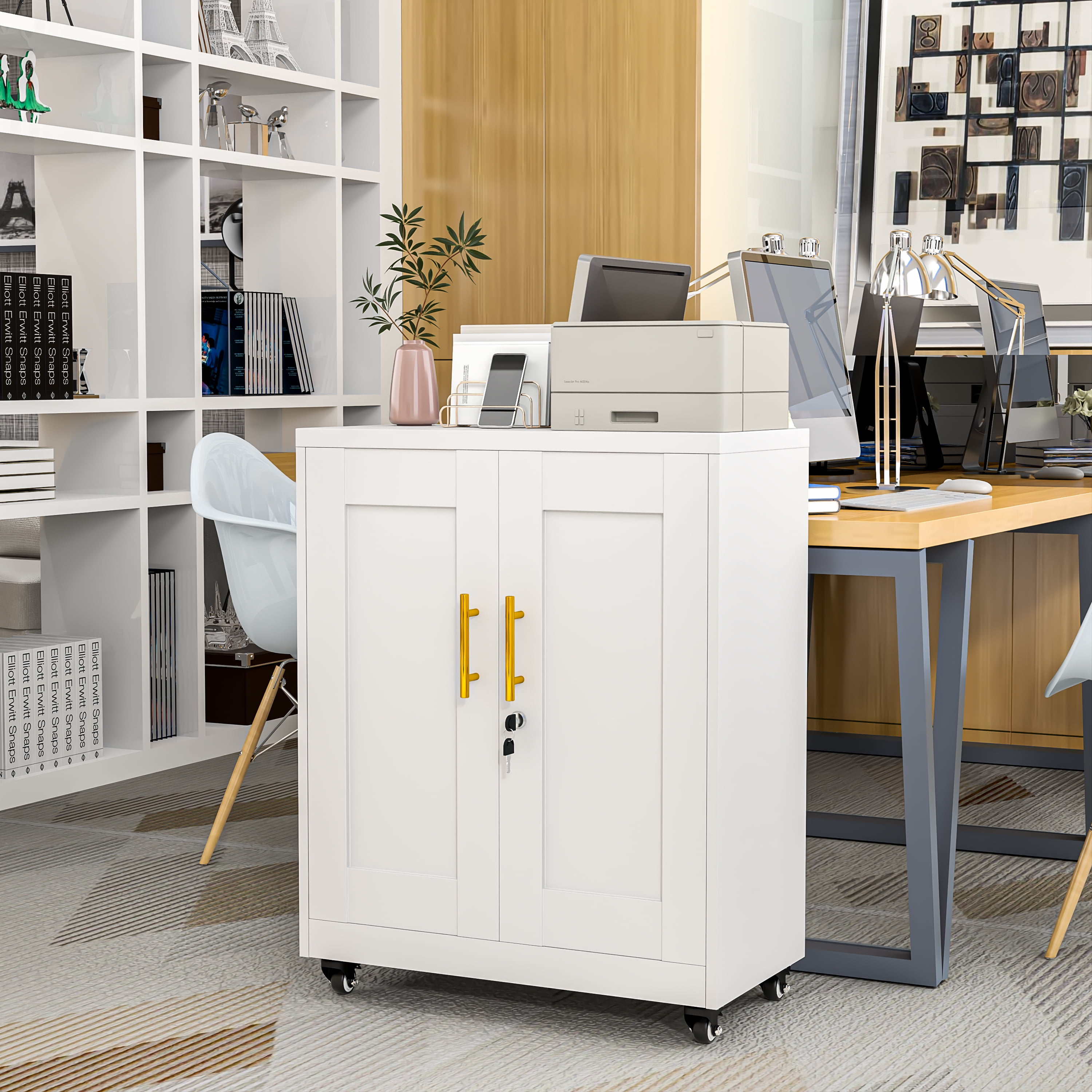 Erosoei Modern Metal Accent Storage Cabinet with Doors and 2 Adjustable Shelves