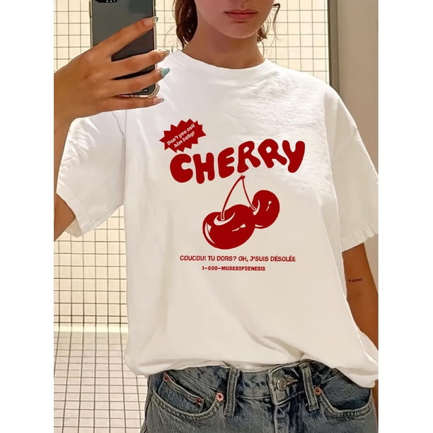 Camiseta básica para mujer de veranoA Round-Neck Printed T-Shirt, Vintage Casual Printed Top for Women.Father's Day, Mother's Day, New Year, Spring Festival, Valentine's Day, Independence Day, birth