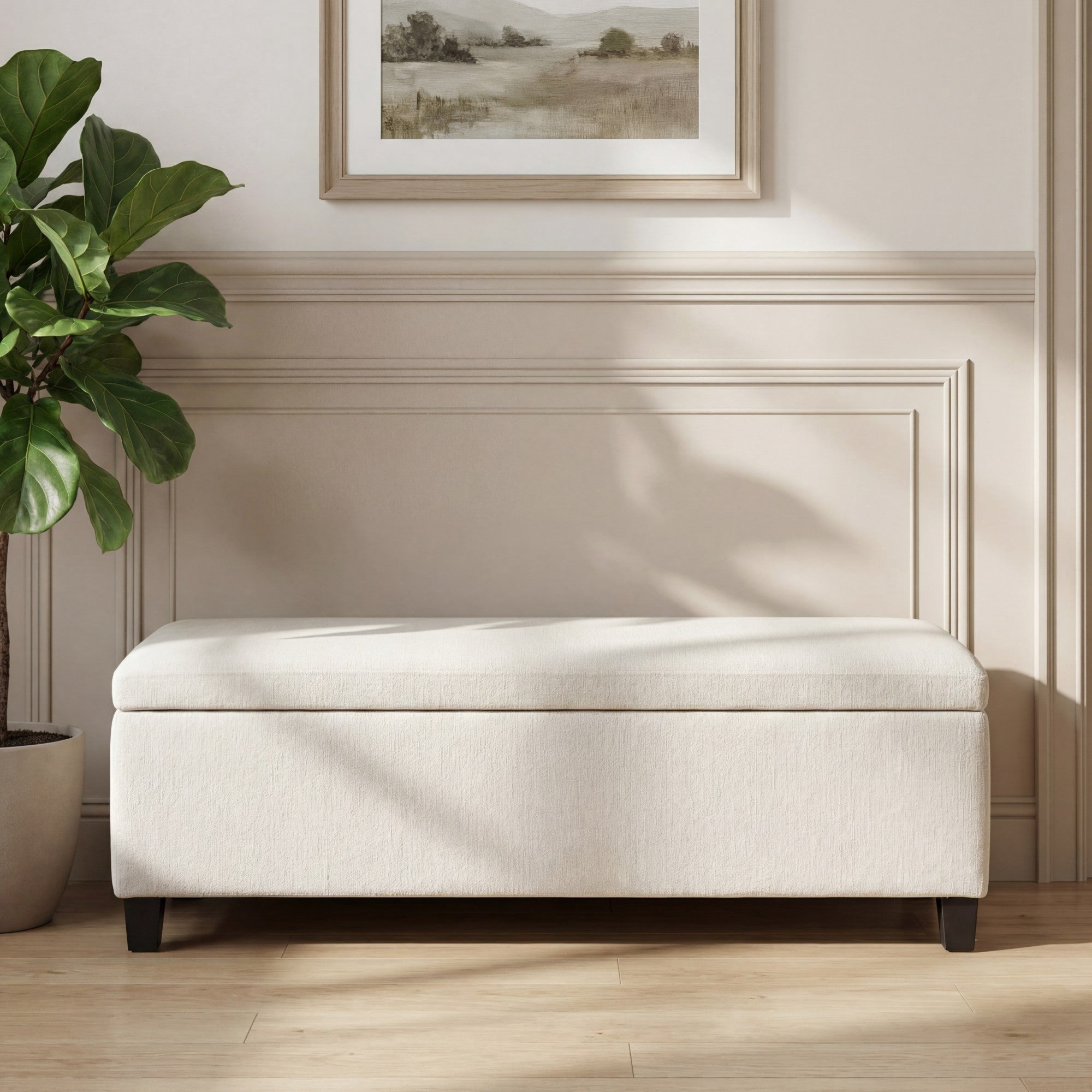Sailvan 51" Upholstered Storage Ottoman Bench Boucle Entryway Bench with Wood Legs,End of Bed Seating for Bedroom,300lbs Cap White