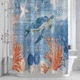 thumbnail image 2 of Sea Corals Turtle Bathroom Shower Curtain, Summer Beach Sea Stars Blue Stripes Waterproof Washable Soft Bath Curtain for Bathtub Decor with 12 Hooks&Grommet, 48x72 Inch, 2 of 9