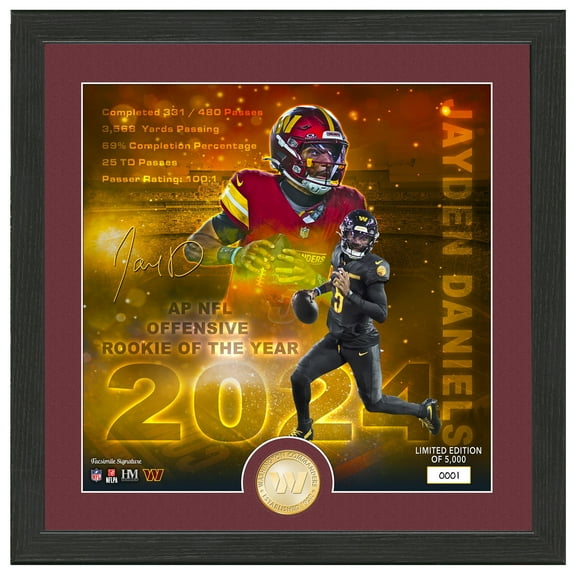Highland Mint Jayden Daniels Washington Commanders 2024 NFL Rookie of the Year 13" x 13 Bronze Coin Photo Mint