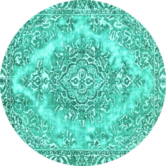 Ahgly Company Indoor Round Abstract Turquoise Blue Modern Area Rugs, 8' Round