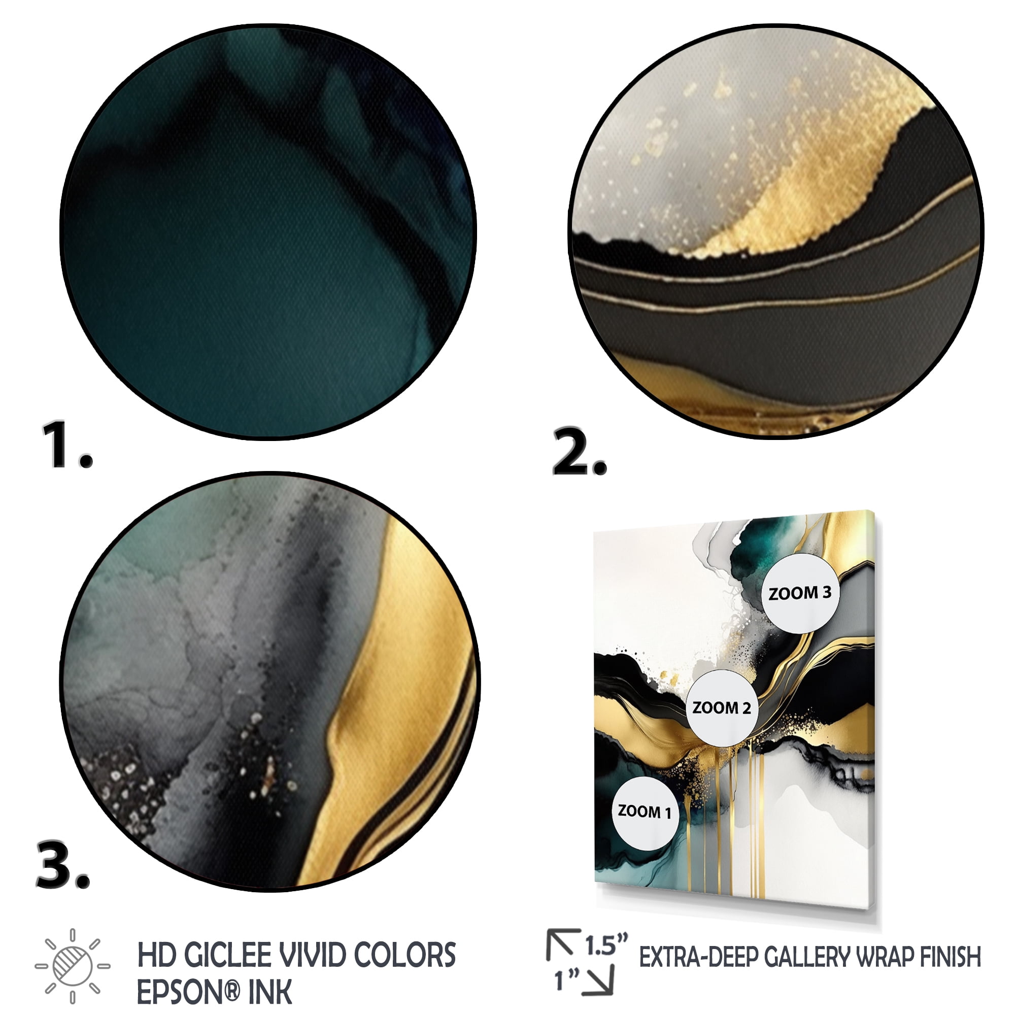 Designart Abstract Geode Marble White And Gold V Canvas Wall Art