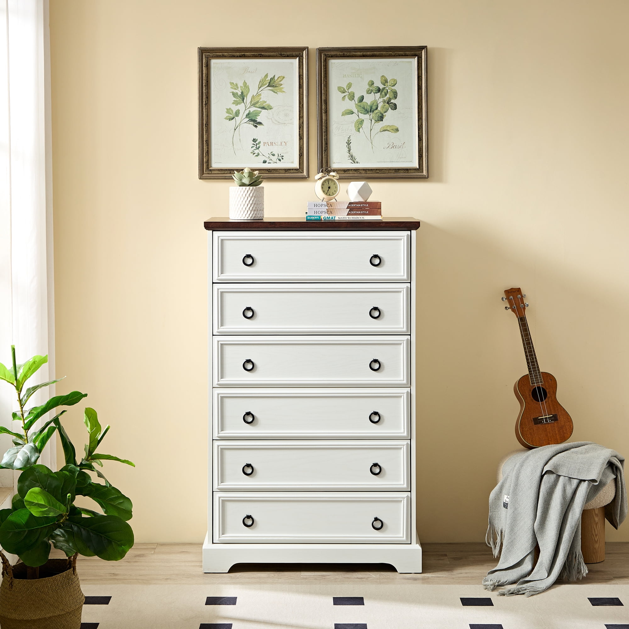 Leumius Modern 6 Drawer Dresser for Bedroom,Tall Chest of Drawers Closet Organizers & Storage Clothes for Living Room,Hallway,White