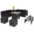 thumbnail image 1 of Gymax 9PCS Furniture Set w/ 32'' Fire Pit Table 50,000 BTU Square Propane Fire Pit Patio Black, 1 of 7