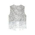 thumbnail image 6 of Eandarui Women's Sparkly Sequin Open Front Vest Top Fringe Sleeveless Cowgirl Waistcoat Cardigan Silver L, 6 of 7