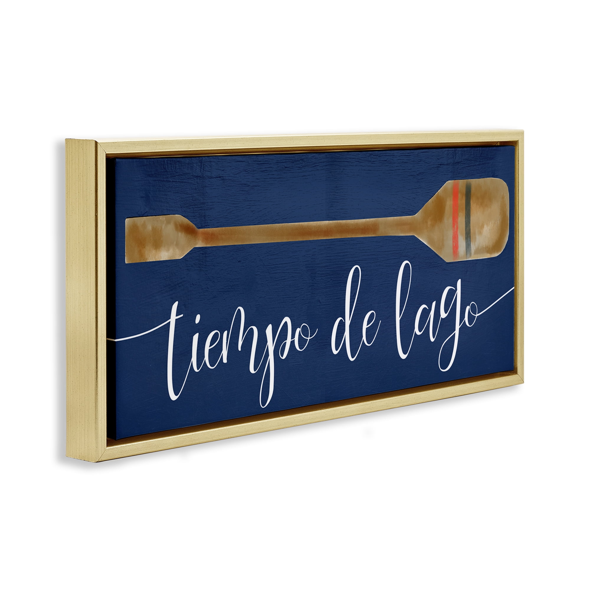 Stupell Industries Tiempo De Lago Náutica Inspirational Quotes & Sayings Painting Gold Floater Framed Art Print Wall Art, 31 x 14