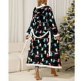 thumbnail image 4 of Penkiiy Christmas Printed Robe Bathrobe Women's Christmas Casual Breathable Hooded Long Sleeved Flannel Nightgown+Belt Black Nightgowns, 4 of 6