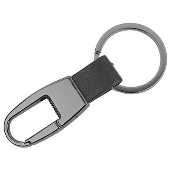 Gun Metal Clip & Leather Strap Keychain with Oxidized Finish