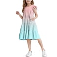 thumbnail image 2 of NTACZA Robe Fille à Manches Courtes, Robe Midi à Volants, Jeunesse, Évasée, Ombre, Robe Soleil Ligne A, 11 Ans, 2 of 8