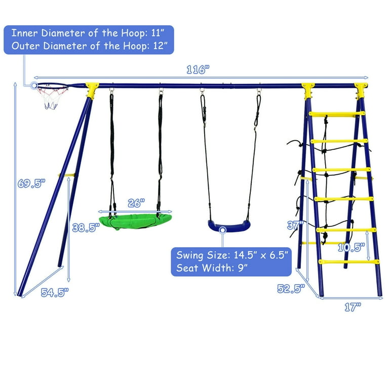 Gymax 5-In-1 Kids Swing Set for Outdoor W/ Heavy Duty Frame