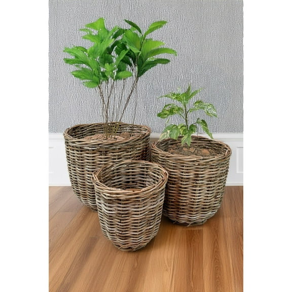 BIDK Home Round Rattan Storage Baskets - 17" - Set of 3