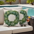 thumbnail image 5 of Spring Green Rose Wreath Pillow Covers 2 Pack Vintage Watercolor Green Floral Leaf Linen Pillowcase Waterproof Outdoor Throw Pillow Cover for Patio Garden Square Cushion 20”x20”, 5 of 9