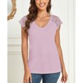 thumbnail image 3 of Camisa de encaje para mujer, escote en V profundo, ajuste holgado, color sólido, transpirable, blusa informal de verano para uso diario, color morado XL, 3 of 8