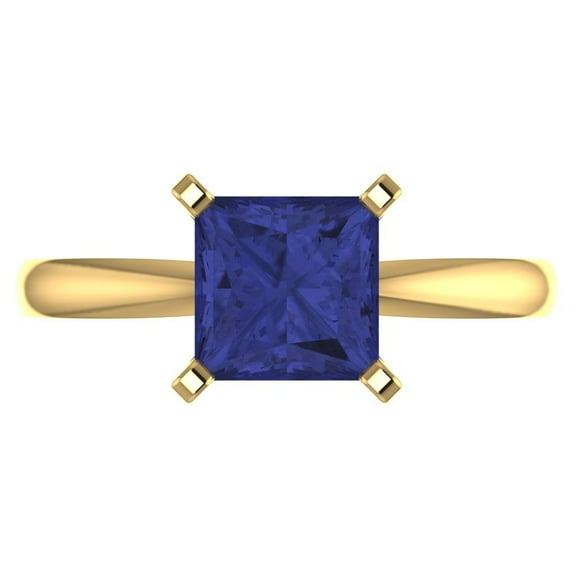 Solitaire Engagement Ring for Women - 2ct Simulated Tanzanite in 14K Yellow Gold Promise Ring
