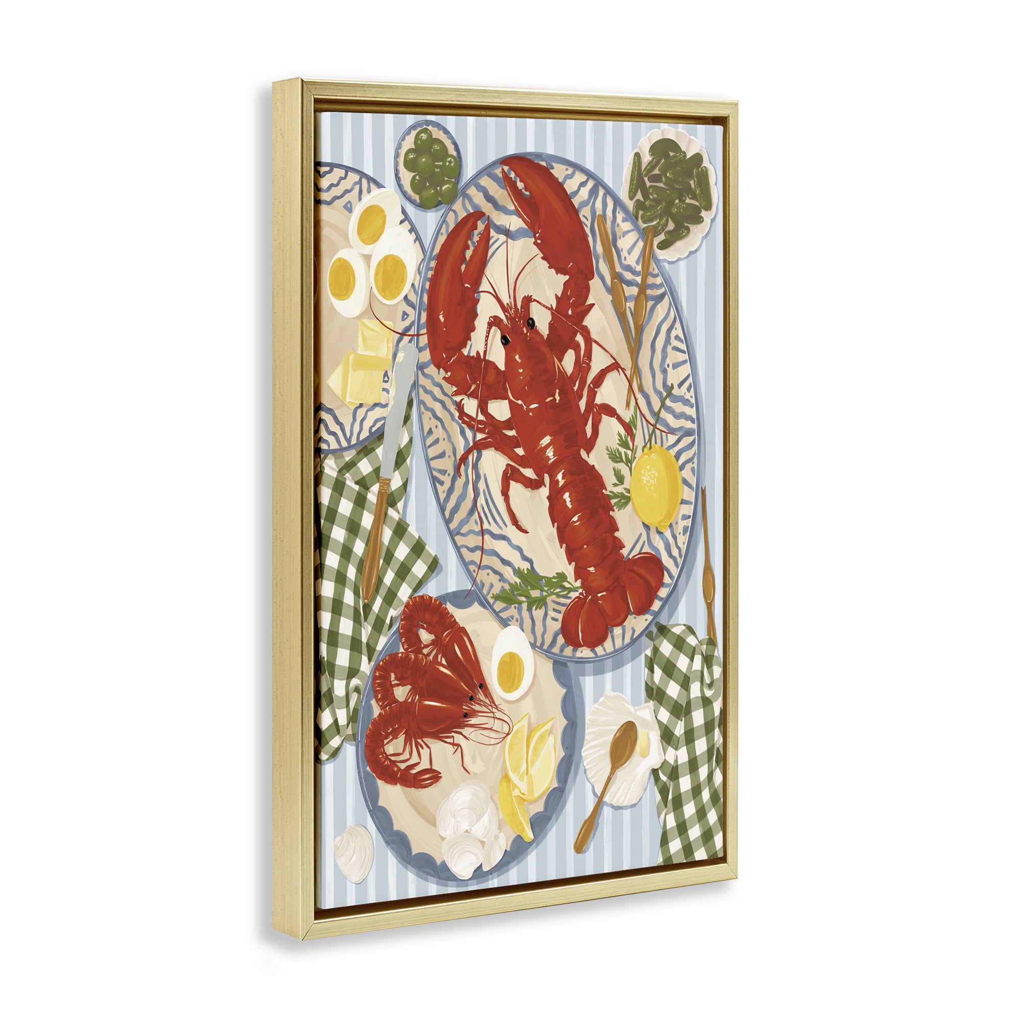Stupell Industries Lobster For Lunch Platter Gold Framed Floater Canvas Wall Art, design by Vero Illustrates
