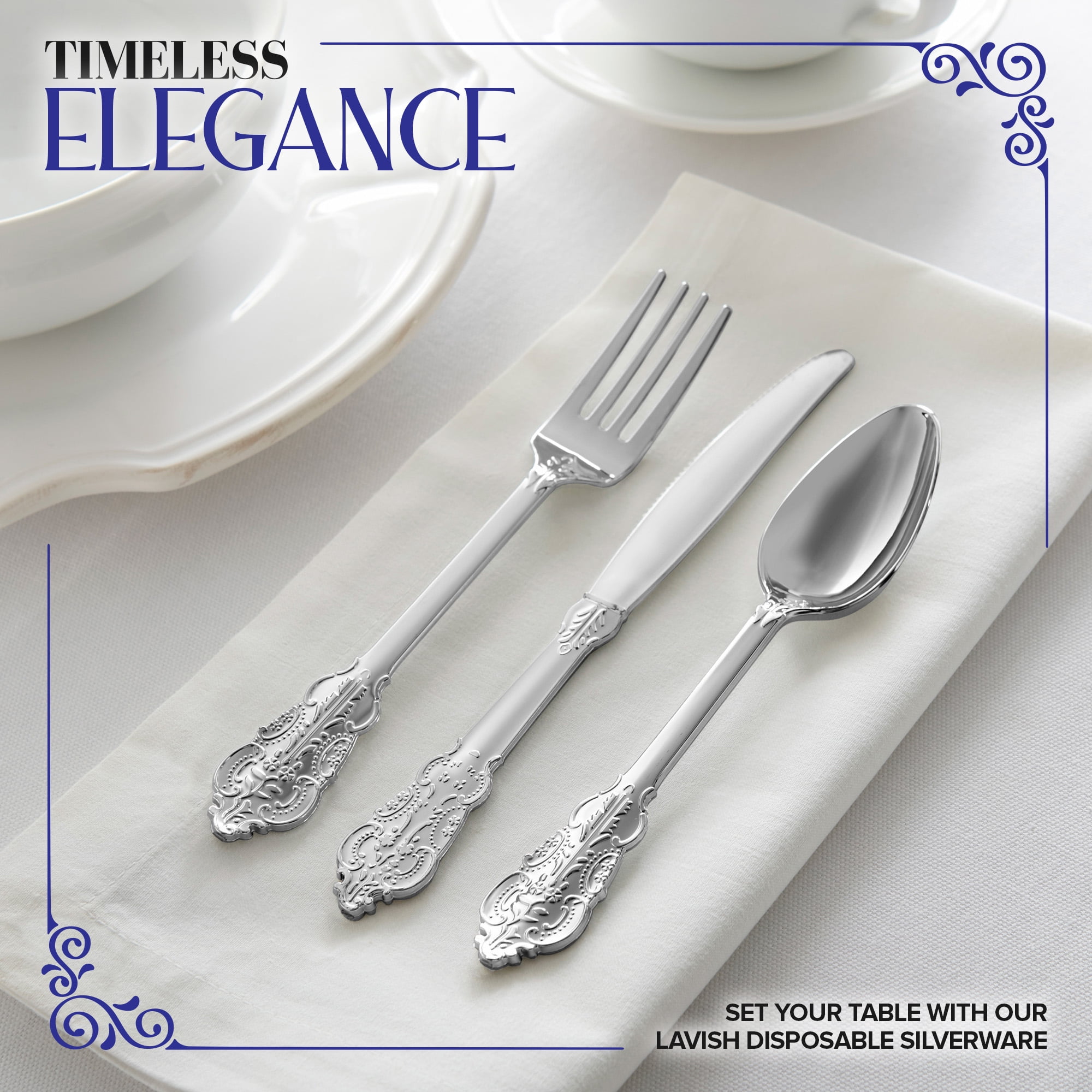 160 Pcs Silver Plastic Silverware Set- 80 Silver Forks, 40 Silver Spoons, 40 Silver Knives, Heavy Duty Disposable Utensils Heavyweight Cutlery, Elegant Flatware, Dinner Party, Wedding, Holiday Parties