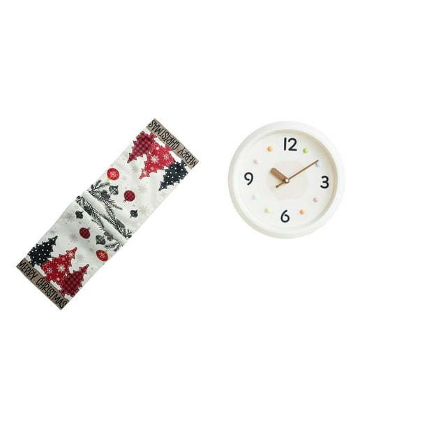 Camino de mesa navideño,Camino de mesa navideño de temporada para cocina de invierno,Reloj de pared,Reloj de pared decorativo,moderno y elegante.,Reloj de pared redondo silencioso y sin